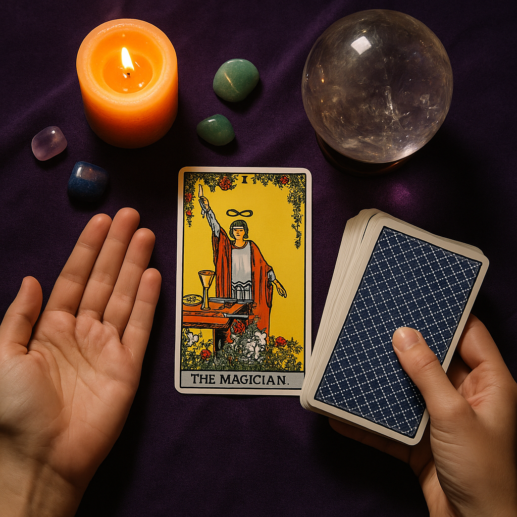 Tarot reading with candle and crystal ball